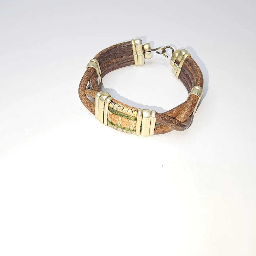 Boho Brown Leather Bracelet with Gold Hardware Accents
